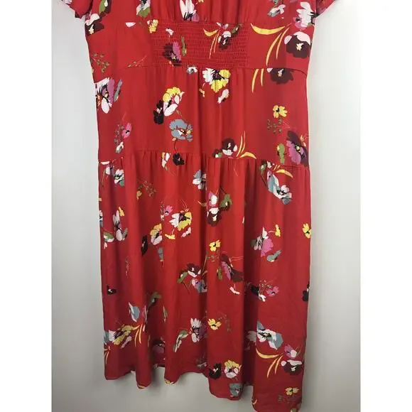 *Flawed* CAbi Afternoon Dress Floral Midi Red 6218 SS Shirt Dress Size XL Sheer - Picture 11 of 15